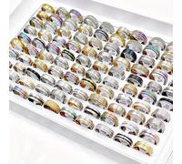 TEMU al por mayor 40 piezas/paquete Anillos de moda para mujer y hombre en acero inoxidable color plata, dorado y , diseño , tallas 17mm-21mm, conjunto de anillos con encanto para fiestas sin