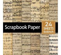 TEMU Álbum de Papel Vintage para Álbumes de Recortes - 24 Hojas de 15 cm x 15 cm con , Diseño Antiguo de Claves y Semicorcheas - Ideal para Scrapbooking, Tarjetas Artesanales y Fondos Decorativos DIY