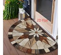 TEMU Alfombra de Bienvenida Semicircular de Madera Marrón para Exterior, 2D - 1 , Lavable a Máquina, Adecuada para Cocina, Baño, y Entrada - Diseño de Piedra Floral