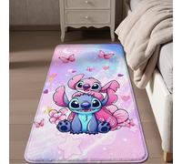 TEMU Alfombra de Peluche Lilo & Stitch Stitch & - Alfombra de Piso con Diseño de Stitch en Rosa y Azul, Corazones de Lilo & Stitch, Lavable a Máquina, , para Habitación, Entrada, Regalo