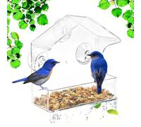 TEMU Alimentador de pájaros de acrílico con ventana de visión, bandeja de semillas transparente de casa, para atraer pájaros, con tazas de succión para montaje seguro