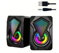 TEMU Altavoces para computadora 2.0 | Altavoces estéreo multimedia de 5Wx2 USB con luces RGB, control de botones, para PC, laptop, smartphone, tablet, proyector
