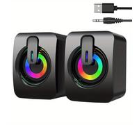 TEMU Altavoces para Computadora, Altavoz de Escritorio con Cable 2.0, USB, Entrada AUX de 3.5mm, Control de Volumen, Luz LED, Altavoz Mini para Juegos para PC, Portátil, Tabletas, Celular, MP3