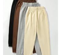 TEMU and autumn leisure essential fashion wear, solid color fabric high waist loose comfortable versatile four-piece pants