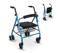 TEMU Andador para ancianos Rollator de Aluminio frenos por presión con Asiento cesta y 4 ruedas Caminador para mayores Color Azul