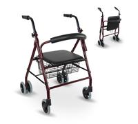 TEMU Andador para ancianos Rollator de Aluminio frenos por presión con Asiento cesta y 4 ruedas Caminador para mayores Color