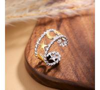 TEMU Anillo Abierto de Acero Inoxidable Amor de Estrella y Luna, Diseño de con Cuentas , Material con Acabado Antidesvanecimiento, Accesorio Diario para Amantes del Estilo Vintage