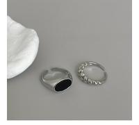 TEMU Anillo Abierto de Retorcido Piedra Sintética de Ágata Negra, Diseño Único, Lujo , de , Estilo Minimalista, Anillo de Declaración de Moda Unisex