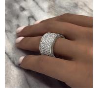 TEMU Anillo ancho de circonita con baño de hielo, elegante y lujoso, de cobre, para dedo, accesorio de joyería.