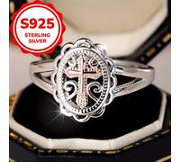 TEMU Anillo de Cruz Exquisito en Plata S925 para Mujer, Diseño Único y Elegante, Ideal para Uso Diario o Regalo de Boda, 3.4g