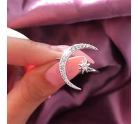 TEMU Anillo de Dama y Luna Ajustable. Incrustado con Zirconia Sintética y Empaquetado en una de Regalo, Es un Regalo de Aniversario o .