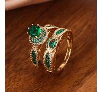 TEMU Anillo de de circonita de lujo, juego de 2 piezas, chapado en oro de 18 , joyería , decoración para bodas, compromisos y fiestas, regalo para mujeres y niñas.