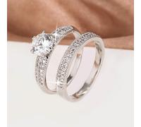 TEMU Anillo de de circonita de lujo, juego de 2 piezas, chapado en oro de 18 , joyería , decoración para bodas, compromisos y fiestas, regalo para mujeres y niñas.