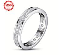 TEMU Anillo de Elegante de Plata 925 con Corte Princesa de Circonita Cúbica, Banda de Diamante Completo de 2x2mm, Ancho de 3.5mm, Joyería de Boda Pulida para Mujeres
