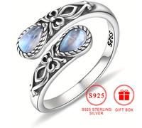 TEMU Anillo de lunar de plata 925, estilo vintage, ajustable, sin níquel, , con estilo , para dedo , joyería diaria, fiesta, regalo, de regalo.
