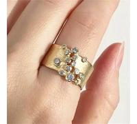 TEMU Anillo de mujer color , diseño y único, ancho, síntesis de circonita cúbica, joyería de moda para , boda, aniversario
