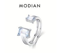 TEMU Anillo de mujer de capa con línea, de acuaragema ultra , de plata S925, anillo de dedo abierto único, plata S925, peso : 2.53G