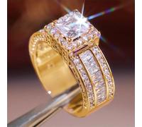 TEMU Anillo de zircón cuadrado de lujo elegante para mujeres - Anillo de romántico de boda de de - Joyería de zircón sintético - Piedra de de - Cobre - Banquete de - Día de San Valentín - Todas