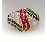 TEMU Anillo de Zirconia Cúbica Sintética Hip Hop Bling para Mujer, Color Dorado con - Joyería Regalo Ideal para Fiestas y Aniversarios