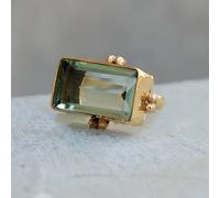 TEMU Anillo Elegante de Circonita Sintética Cúbica Verde para Mujer - Estilo Bohemio Lujoso, Montura Dorada con Diseño de , Regalo para Aniversario o Día de San Valentín, Joyería para y Fiestas