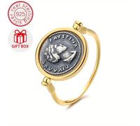 TEMU Anillo para dama de plata S925, anillo de pareja con un diseño elegante para y boda, con un estilo casual en la joyería de monedas de la del emperador , uno de los buenos de Roma.