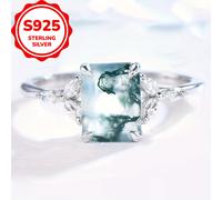 TEMU Anillo Único de Ágata Natural en Plata S925 para Mujer - Elegante y Estiloso, Ideal para o Boda, 2.8g