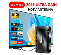 TEMU Antena HDTV 2026, Alcance de 185 , , Antena de , con Amplificador de , Compatible con HDTV 4K 1080P, TV Digital de , Potenciador de , HDTV HD, Antena de VHF UHF para TV en Casa, TV , RV,