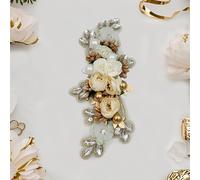 TEMU Aplique floral pesado estilo , lujoso parche de tela con de perlas y diamantes de , parche de bordado para coser, adecuado para vestidos de novia, ropa y adornos para el cabello