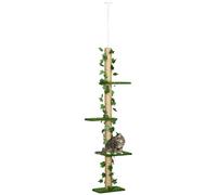 TEMU Arbol para Gatos de Suelo a Techo de 202-242 cm para Gatos Plataformas Postes Rascadores Altura Ajustable y Decoracion de Hoja de Verde