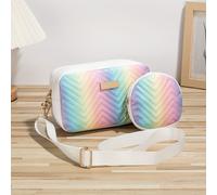 TEMU Área de producción de Guangzhou, Set de 2 piezas de bolso para mujer, Mini bolso cruzado ondulado de V de moda para damas, Bolso de de PU moderno , Bolso y billetera casual colorido 'Little'