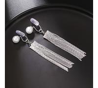 TEMU Aretes largos con clip y borla de perlas de vintage, elegantes, perfectos para discotecas y fiestas, sin necesidad de perforación en , sin batería.