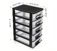 TEMU Armario de almacenamiento de 5 niveles de plástico con cajones - Impermeable, polvoriento organizador para el hogar y - Negro transparente, de estanterías portátil, baúl, baúles