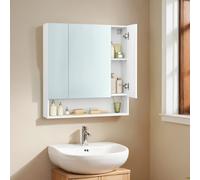 TEMU Armario de baño con puertas de espejo, mueble de almacenamiento, gabinete de pared con espejo, compartimento abierto, estantes ajustables, 16.5 x 70 x 75 cm