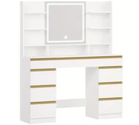 TEMU Armario de joyería, gran tocador con iluminación LED, , control de , tocador con espejo, 9 cajones, 9 estantes abiertos, estilo moderno, dorado, armarios de joyería