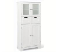 TEMU Armario de Suelo con 4 Puertas, Armario para Baño con de Vidrio, 2 Cajones y Estantes Ajustables, Organizador Multifuncional para Cocina o ,