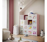 TEMU Armario Modular de 16 Compartimentos con Puertas, Mueble de Juguetes de Plástico, Zapatero, 123 x 31 x 123 cm