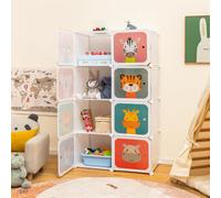 TEMU Armario Modular Infantil Portátil, Estantería Modular de 8 Cubos con Dibujos Animados, Organizador de Almacenamiento Infantil para Juguetes, Zapatos, Ropas, 75 x 37 x 145 cm