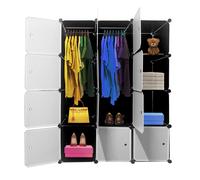 TEMU Armario Vestidor Cube Elite Home - 12 cubos con puertas - Organizador modular personalizable para ropa, zapatos y accesorios - Perchero incorporado - Diseño moderno y versátil - 147x111x47cm