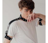 TEMU Arnés de Cuero Sintético Negro de Estilo Funky, 1 pieza con Diseño de Remaches Únicos, Correas Ajustables para Accesorio de San Valentín y Día de Mardi Gras