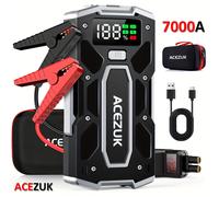 TEMU Arrancador de Coche Batería Externa 7000A Pico 12V (10.0 l /8.0 l Diésel), Booster de Batería de Coche Luz LED, Cable de Inteligente con 8 Protecciones, Estuche de Transporte Portátil