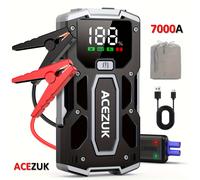 TEMU Arrancador de Coche con Power Bank y Linternas LED, Booster de Batería 7000A, Saltadora 12V para Vehículos 8.0L o Diésel 7.0L con Cables Inteligentes