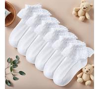 TEMU Artículos de primera necesidad para otoño e invierno, 6 de calcetines de encaje para niñas con volantes el tobillo para niños y niñas pequeñas, diseño para toda temporada, ropa de diario