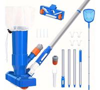 TEMU Aspiradora de piscina con cepillo, telescópico duradero y red de malla para hojas, ideal para piscinas elevadas, estanques de peces, jacuzzis y fuentes