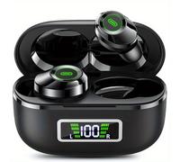 TEMU Audífonos Inalámbricos 5.5 True Wireless con Reproducción de 80H, Estuche de Carga Inalámbrica LED, Micrófono para TV, Smartphone, Laptop, Deportes, , Diseño Elegante, Pantalla