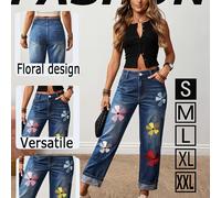 TEMU AW25 25AW+ Jeans de Moda 2025, Última Tendencia, Estilo Versátil, Bordado, Dobladillo con Volantes, Cintura , Ajuste Delgado y Retro para Mujer - Pantalones Vaqueros Todo Temporada /Otoño/Verano