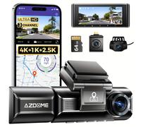 TEMU AZDOME Cámara de Coche de Triple Canal 4K con WiFi, Sensor STARVIS, Visión Nocturna, de Estacionamiento, Soporte Ajustable y Tarjeta de 64GB - de Cámaras Frontal, Trasera e Interior, AZDOME