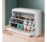 TEMU BAKAJI Estantería para zapatos de estantes Ahorrador de con puerta de madera de triple profundidad y asiento en cuero sintético, del 60 X 30 X 48 Cm