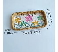 TEMU Bandeja Artesanal de Mimbre Decorada con Conchas - Geométrico Art Déco, Material de Ratán Natural, Acabado Lacado, para Decoración del Hogar, Navidad, Halloween, Pascua (No para )