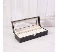 TEMU Bandeja de exhibición para relojes de cuero sintético de 6 posiciones | Cierre moderno a presión, carrito de mostrador fácil y elegante para almacenamiento de relojes, joyeros