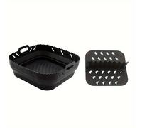 TEMU Bandeja de silicona para freidora de aire de 8.5 pulgadas de calidad con divisor, forma cuadrada/redonda, Eid Mubarak